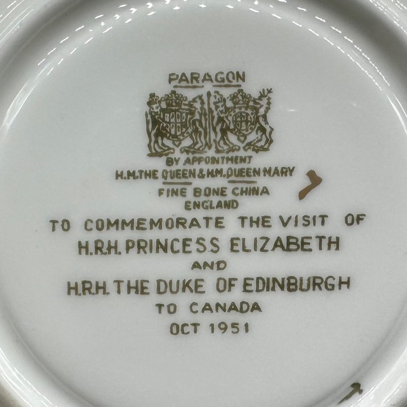 Paragon 1951 Princess Elizabeth Visit to Canada Tea Cup Saucer Set Bone China En - Picture 5 of 5
